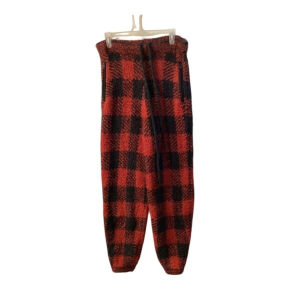 SKIMS Cozy Knit Unisex Lounge‎ Set - Brick Buffalo Check Size S/M Red Black